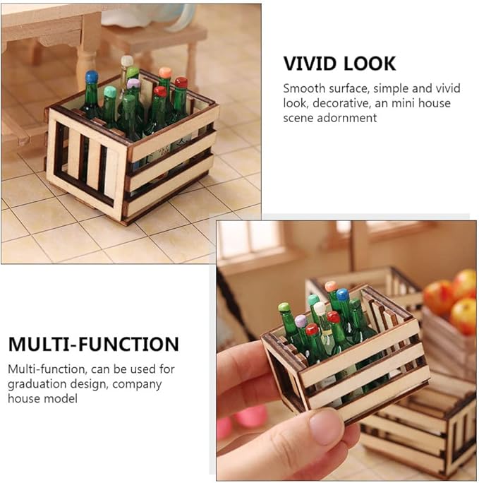 3Pcs Miniature Wooden Milk Crate Dollhouse Fruit Basket Mini Storage Box for Dollhouse Fairy Garden Accessories Micro Landscape Decor