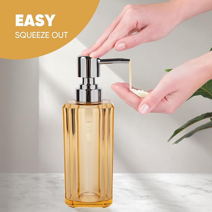 LGURT 4 Piece Premium Acrylic Bathroom Accessory Set, Hand Sanitizer Bottle, Lotion Can Bathroom Suit, Separate Bottle Soap Box, Mouthwash Cup, Toothbrush Cup (Champagne Gold)