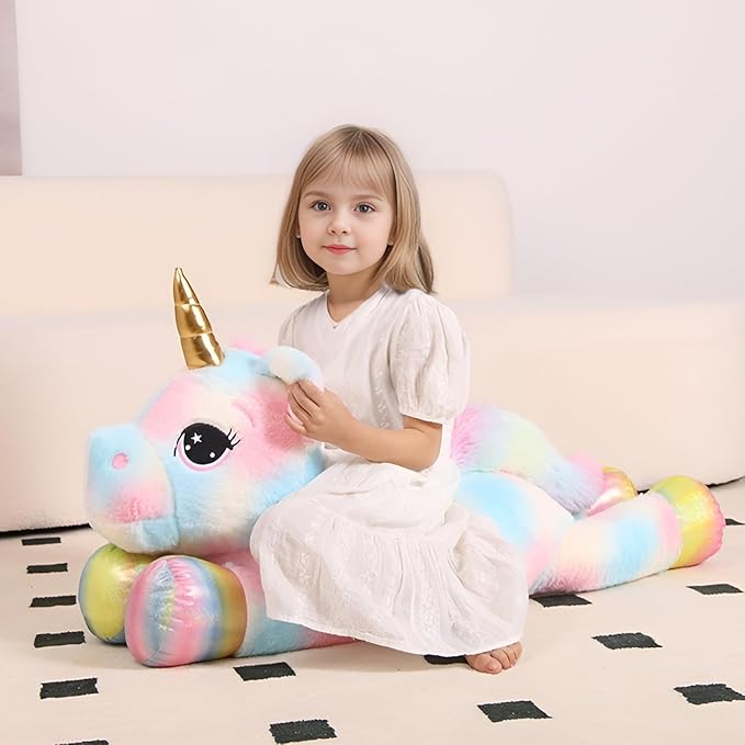 44 Inch Giant Color Unicorn Stuffed Animal Pillow, Cute Soft Big Unicorn with Rainbow Wings Large Plush Toy, Gifts for Girlfriend Girl Boy Kids Christmas Birthday Valentines