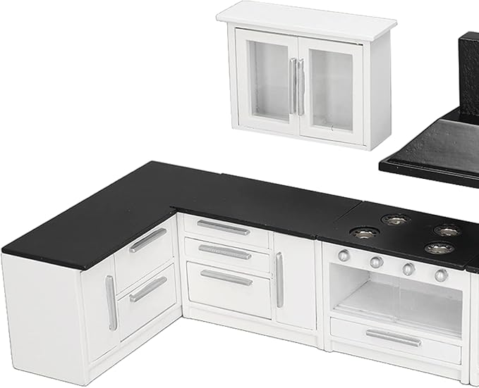 Keenso 1:12 Mini Dollhouse Kitchen Cabinet Set Simulation Life Scene Craftsmanship Dollhouse Decoration DIY