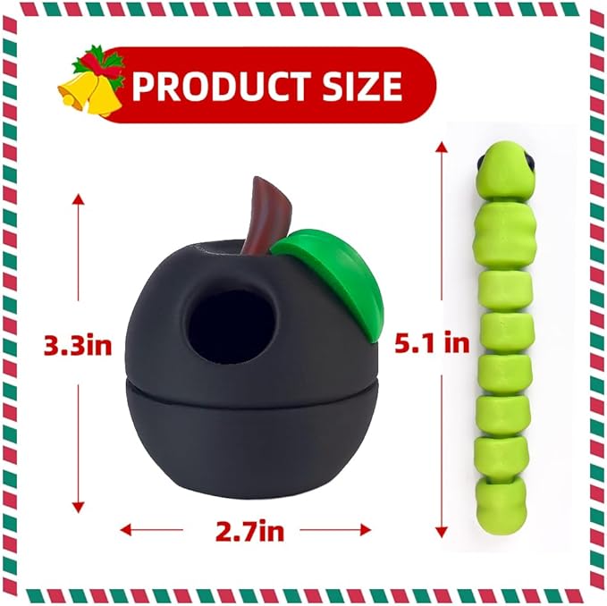 3D Printed Apple Container with Worm Flexi Inside,3D Printed Animals Toys,STEM Educational Toy for Nature Learning,Fun Sensory Fidget Toy for Kids, Unique Fun Decoration (Black)