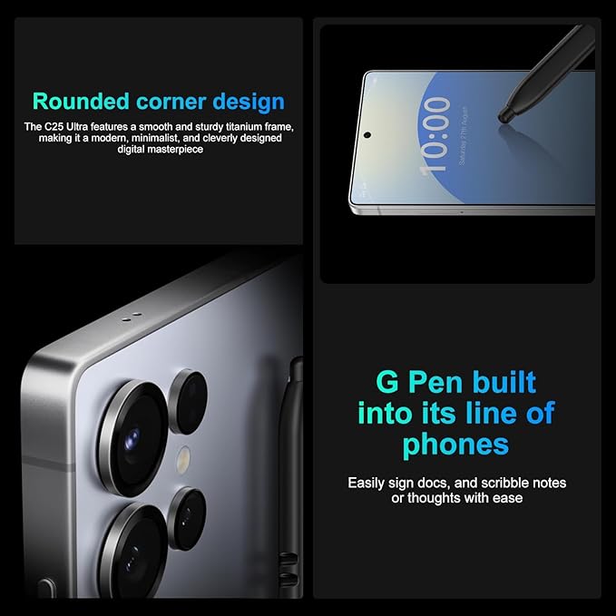 5G Unlocked Cell Phone,12+512GB Memory Android Phone,108MP Zoom Camera, Android 15 Smartphone,Build in G Pen, 6.8“ HD Screen,7000mAh Battery Life, Dual SIM/Face ID/GPS (Titanium Blue)