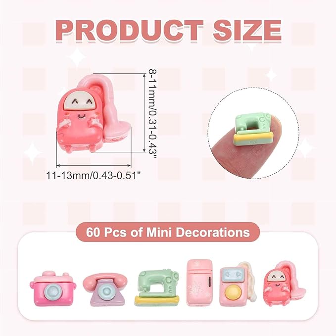 Mini Cute Appliances Decor, Miniature Doll Food Crafts for Dollhouse & Landscape & Mini Kitchen & Micro Fairy Garden & DIY Craft Decorations(Dark Pink/Light Pink/Gray, 60pcs)
