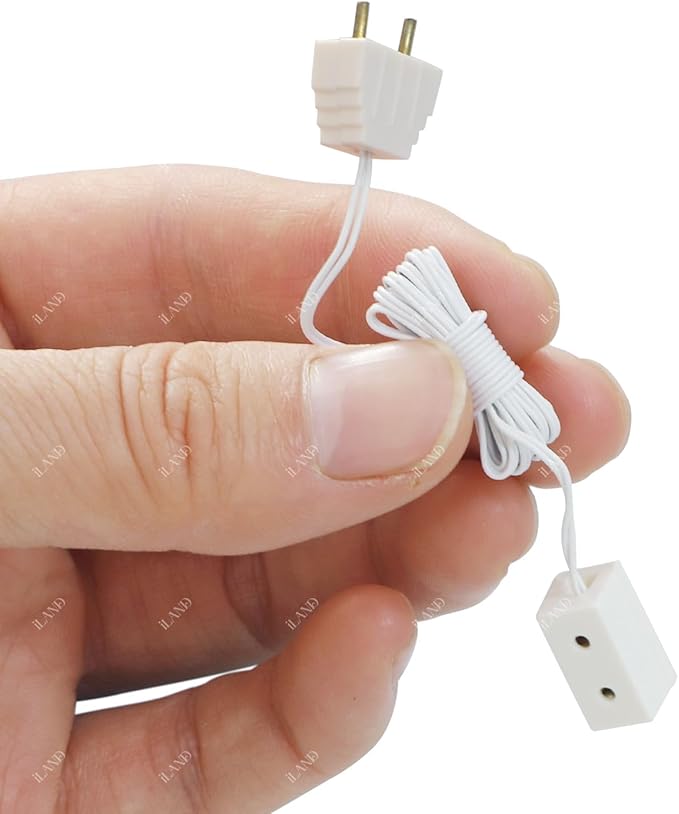 iLAND 1:12 Scale Accessories of Dollhouse Lighting Power Strip Supply Wire,12V Extension Cords for Miniature Lights in DIY Miniature House Kit Dollhouse Accessories(4 Mini Power Strip Extension Cords)