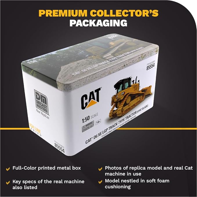 Diecast Masters CAT Caterpillar D6 XE LGP Track Type Tractor Dozer with VPAT Blade and Operator High Line Series 1/50 Diecast Model 85554