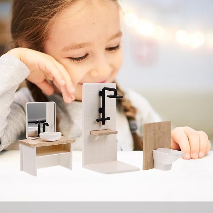 JOINPAYA 1set Dollhouse Bathroom Set: Dollhouse Bathroom Furniture Accessories 1 12 Scale Mini Shower Room AdornmentsSink Scale Shower Toilet Bathtub Stool for Doll Accessories