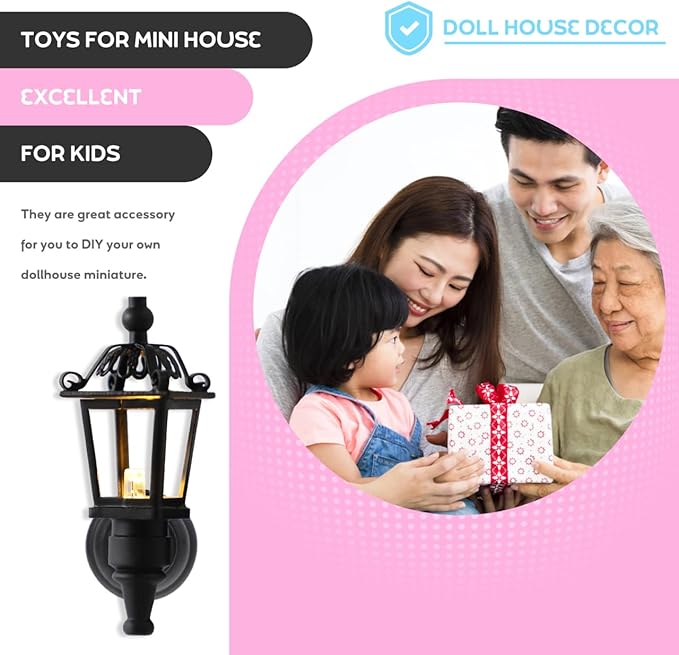 Leorx Vintage DIY Dollhouse 1 12 Dollhouse Miniature LED Wall Light Lamp (Black)
