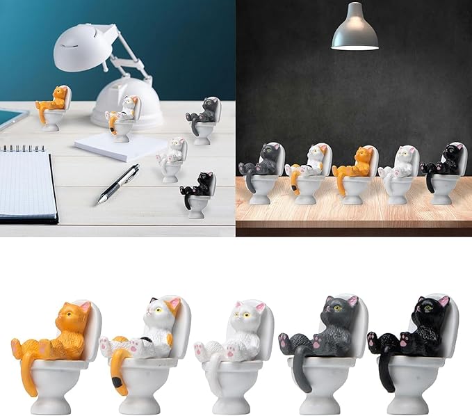 Enyolidimk 2Pcs Black Cat Toilet Ornament, Garden Miniature Statue, Desktop Model Home Decorations Cat Figurine