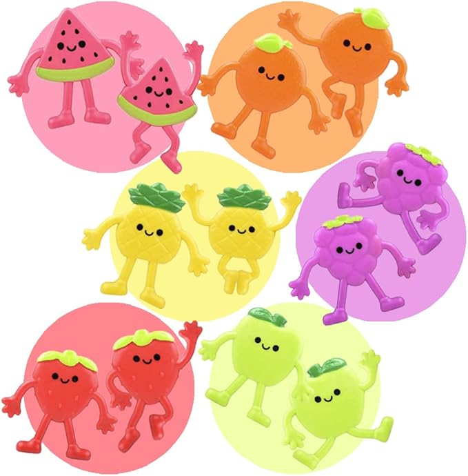 ArtCreativity Mini Bendable Fruit Toys (Set of 48) Fruit Party Favors Fidget Toys - 6 Assorted Designs Bendy Toys for Pinata Stuffers, Vibrant Stress Toys for Boys and Girls Birthday Pinata Filler