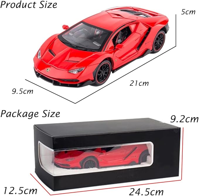 Toy Cars Model Lambo Sports Race Car 1/24 Red Alloy Collectible Diecast Vehicles with Sound and Light