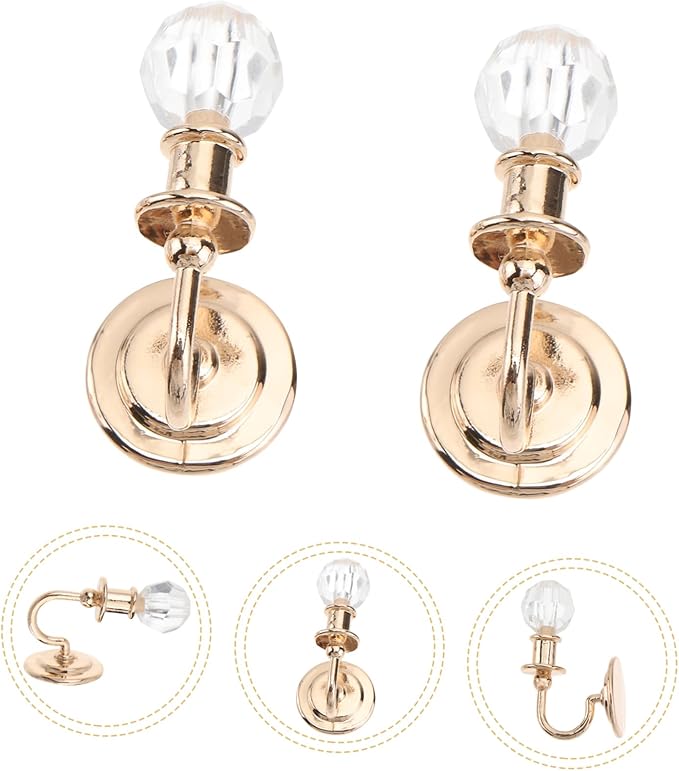 Ibasenice Dollhouse Wall Lamps 2pcs Vintage Metal Mini Wall Lights 1:12 Scale Girl Toys Crystal Diamond Hanging Lamps