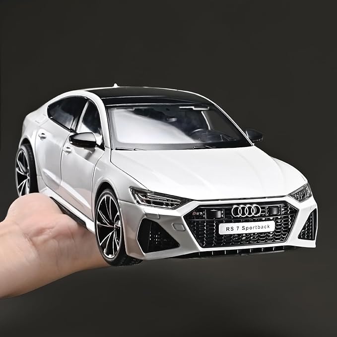 Model Car Kits for Adult 1/18 Diecast Cars Compatible with Audi RS7 Sportback Car Collection,Remote Control Key Version Metal Toy Cars with Lights and Sounds,Toy Cars for Boys Age 4-7（White）