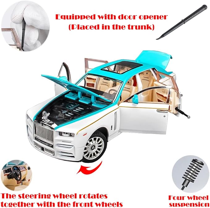 Toy Car Rolls-Royce 1/24 Blue Phantom Alloy Collectibles Diecast Vehicles Model with Sound and Light