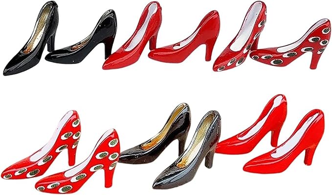 LOGOFUN 6pairs 1:12 Dollhouse Miniature High Heeled Shoes Hand Painted Solid Material Scene Props