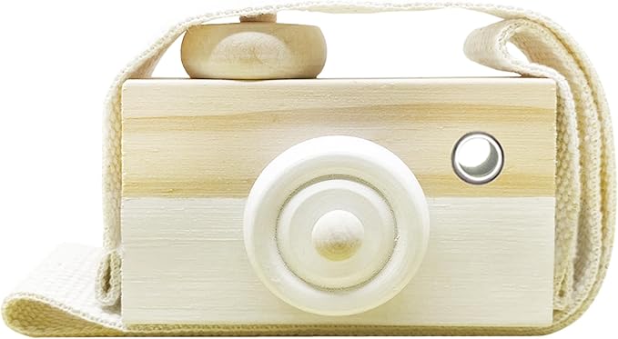 Baby Toy Wooden Mini Camera Toy, Baby Kids Cute Mini Sharpe Toy, Neck Hanging Photographed Props for Baby Toddlers Children Kids' Room Hanging Decor Gift (White)