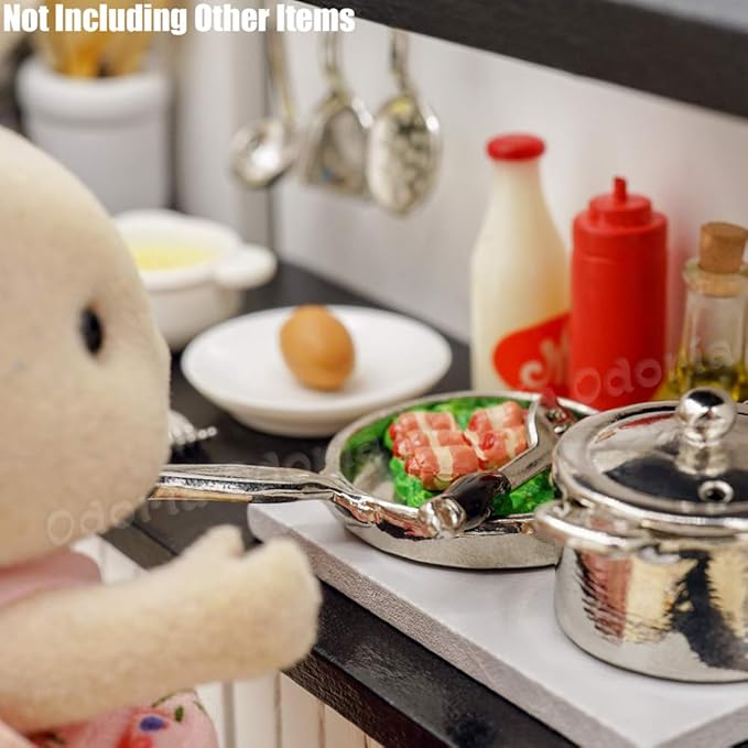 Odoria 1/12 Miniature Pots and Pans Dollhouse Cookware Accessories, Silver