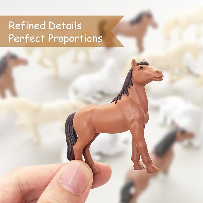 15 Pcs Mini Horses Figures Realistic Plastic Small Horse Figurines Bulk Bronco Toys Miniature Resin Animals Farm Pony Ornament, Party Favors, Hobby Horse Accessories