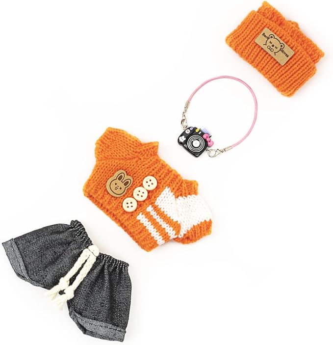 Clothes for Lububu 17cm Dolls(NO Doll) for Lububu Doll Outfits with Accessories Suit for Lububu Cute Stylish Dress Up Set Orange