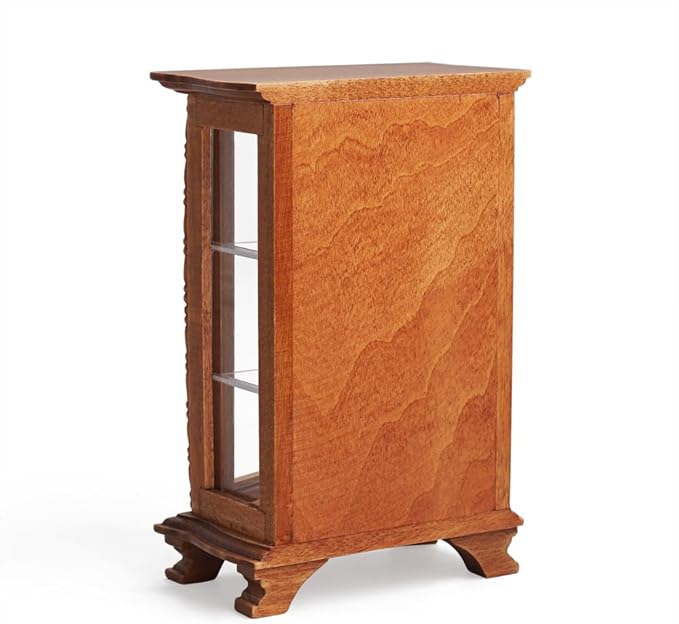 Odoria Dollhouse Display Cabinet Miniature: 1/12 Scale Mirrored Storage for Vintage Living Room - Mini Brown Curio Cabinets - Tiny Wood Furniture