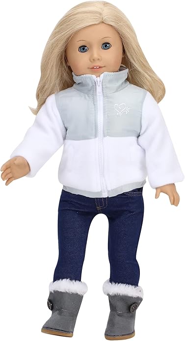 Sophia's Gray Suede Winter Boots with White Faux Fur Lining and Trim Plus Gray Side Button and Soft Tan Soles for 18" Dolls