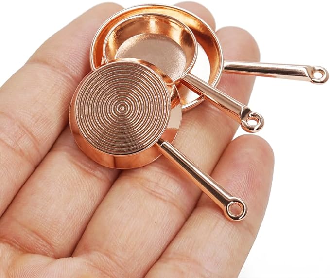 Odoria Dollhouse Frying Pan Miniature: 1/12 Scale Skillet Cookware for Kitchen Restaurant - Mini Kitchenware Cooking Utensils Metal Copper 3Pcs