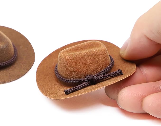 Dollhouse Cowboy Hat, Miniature Cowboy Hat, 1:12 Scale Miniature Soft Cowboy, Mini Hat, American Old West Hat, for Dollhouse Craft Supplies (2PCS) (Light Brown)