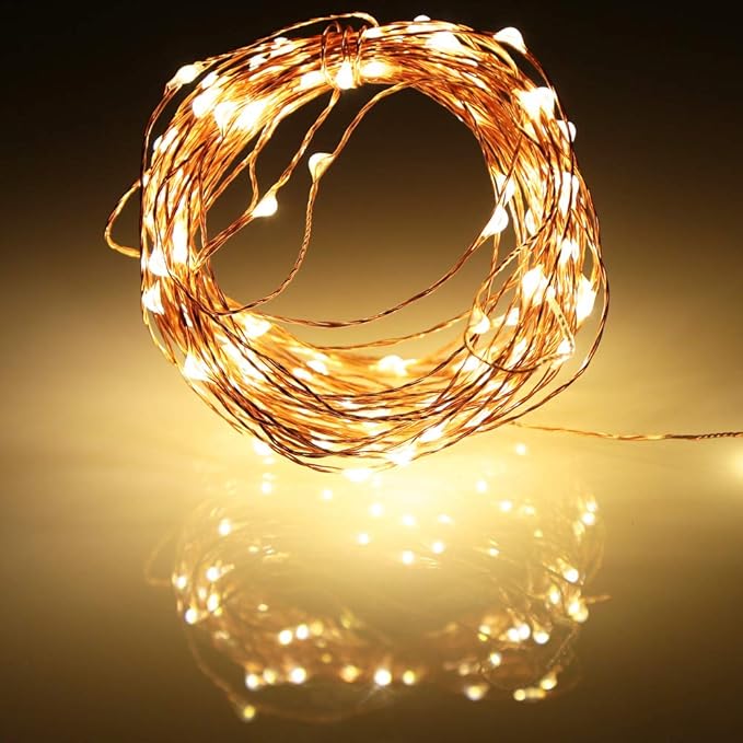 Ariceleo Led Fairy Lights Battery Operated, 1 Pack Mini Battery Powered Copper Wire Starry Fairy Lights for Bedroom, Christmas, Parties, Wedding, Centerpiece, Decoration (5m/16ft Warm White)