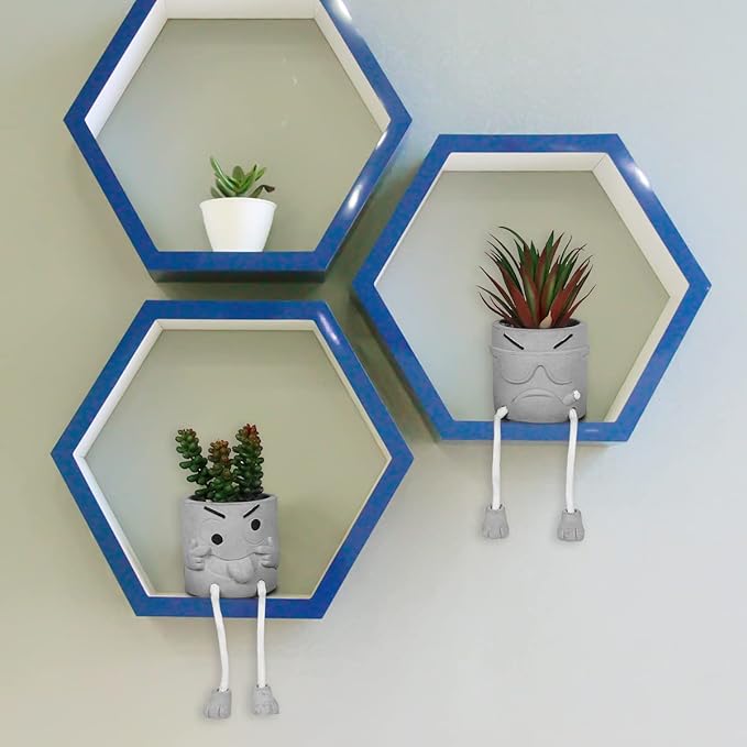 SEMSOIIO 2PCS Artificial Mini Succulent Plants, Cute Fake Plant Faux Succulents in Grey Pots, Artificial Plants with Hanging Leg Potted for Home Office Desk Shelf Bathroom Decor