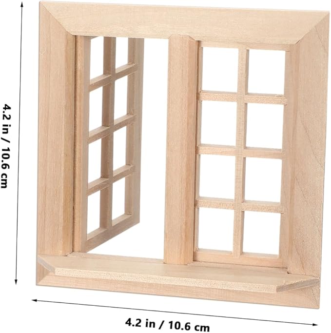 Gadpiparty Doll House Window, Uncolored Wooden Miniature Window for Dollhouse Decor, 1:12 Scale Craft Mini Model, Khaki Synthetic Material, 4. 17 Inch