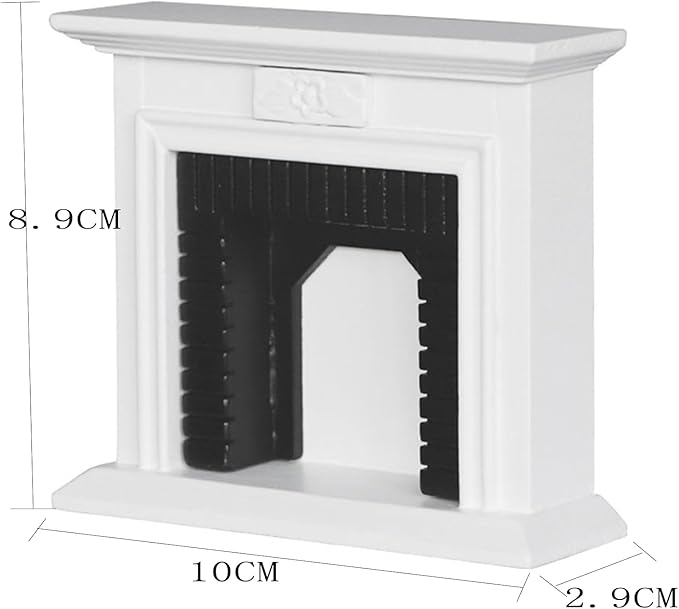 Minamzee Dollhouse Decoration Accessories,1:12 Dollhouse Miniature Furniture Room Wooden Vintage Black White Fireplace and Firewood Pile
