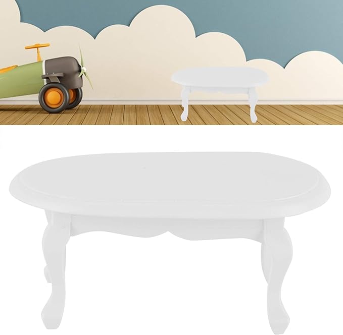 Miniature Furniture, 3.5x2.0x1.5in Miniature Table, White Wooden Doll Table Simulation Furniture Model for 1:12 Scale Dollhouse