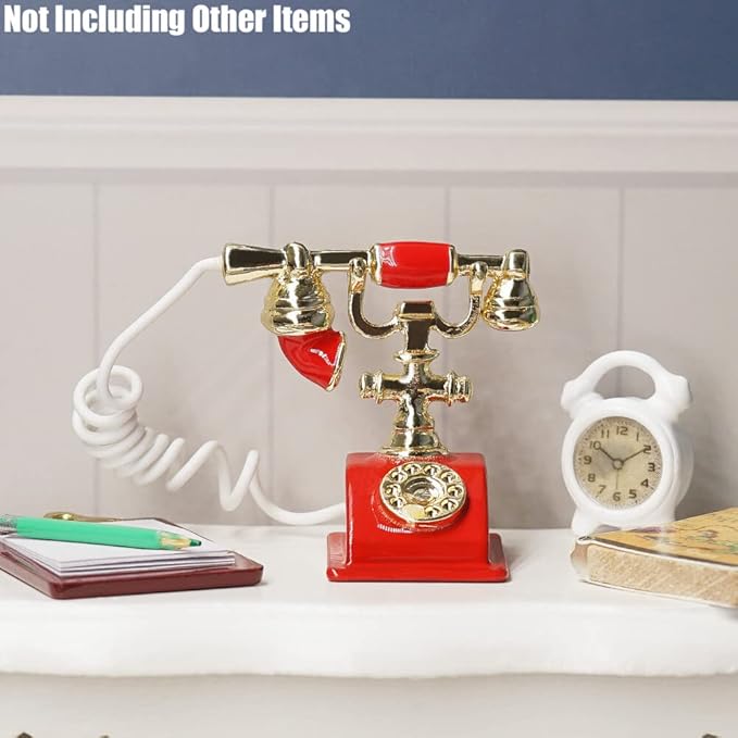 Odoria 1/12 Miniature Rotary Telephone Dollhouse Decoration Accessories, Red