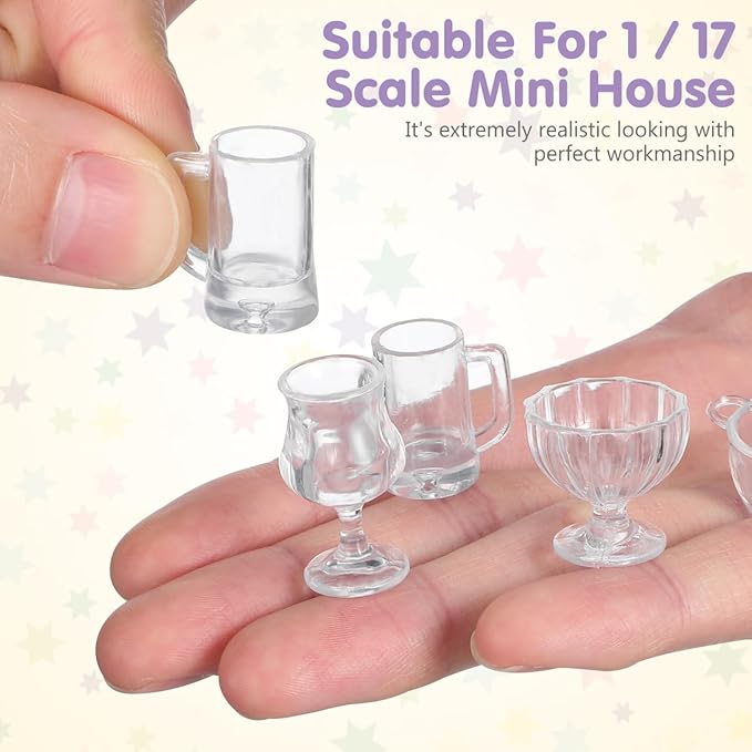 1/17 Scale Mini Cups Food Container Model 34pcs Realistic Tiny with Lids for Dollhouse Accessories and Keychain Mugs Creative Miniature Coffee Cup Set by Mini House Decor
