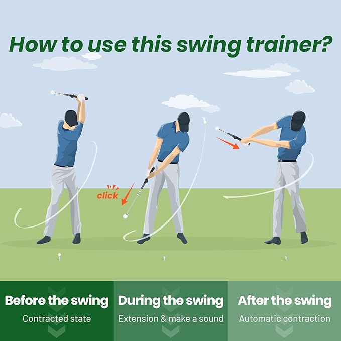 FODESAN Retractable Golf Swing Trainer – Enjoy Swinging Anytime, Anywhere,Training Aid for Grip Correction, Click Feedback & Arm Connection, for Right & Left-Handed Golfers, Indoor & Outdoor Practice