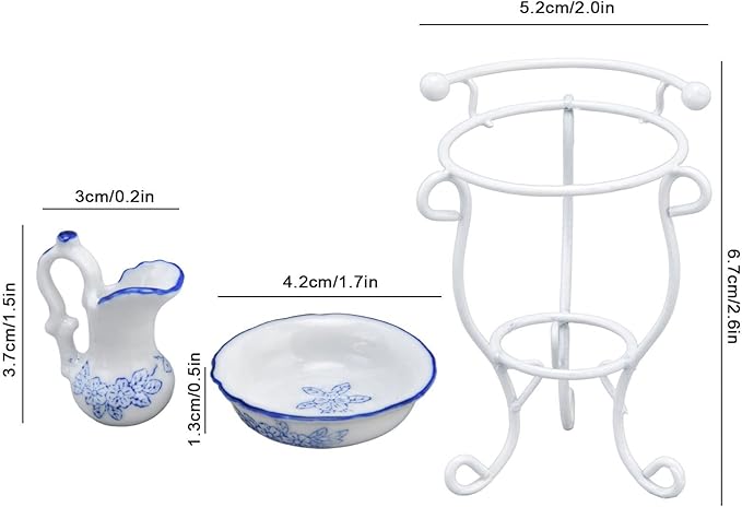 Dollhouse Furniture Bathroom Set 1:12 Washbasin Stand Doll House Kettle and Basin Dollhouse Bathroom Accessories