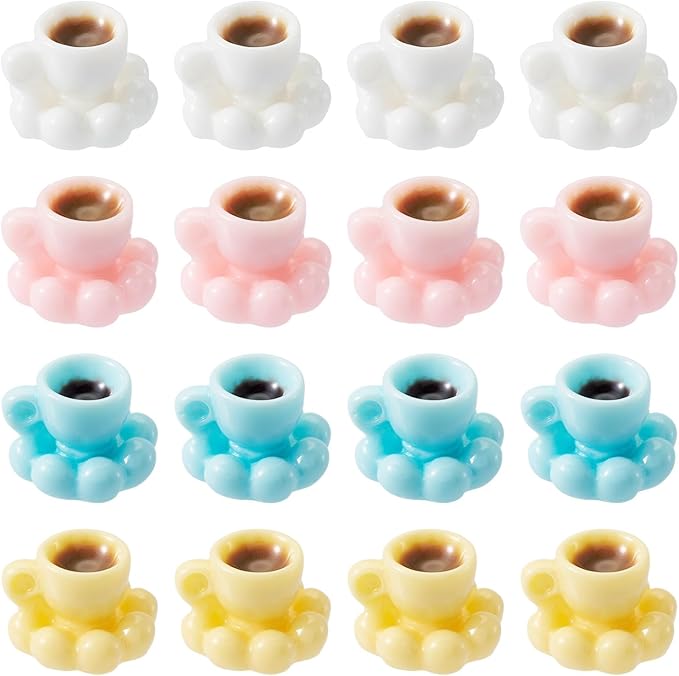 Cheriswelry 40Pcs Mini Coffee Cups Resin Coffee Mug Miniature Ornaments Dollhouse Kitchen Set Simulated Food Drink Lovely Tableware Dollhouse Accessory 12-12.5mm for Home Party Decoration
