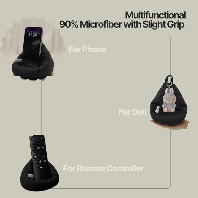 2pcs Cover of Miniature Bean Bag Couch for Doll (No Filler) Ultra Soft Microfiber Microsuede Anti Slip Mini Bean Bag Chair Cell Phone Holder Black Grey
