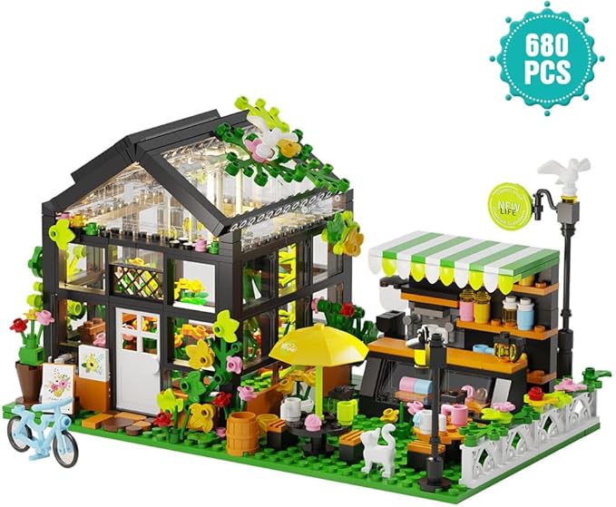 LEGPS YYDS Flower House Building Set with LED, City Street House Flower Shop Building Blocks Toy, Valentine Gift for Girls 8-12 Year, Mini Brick 680pcs