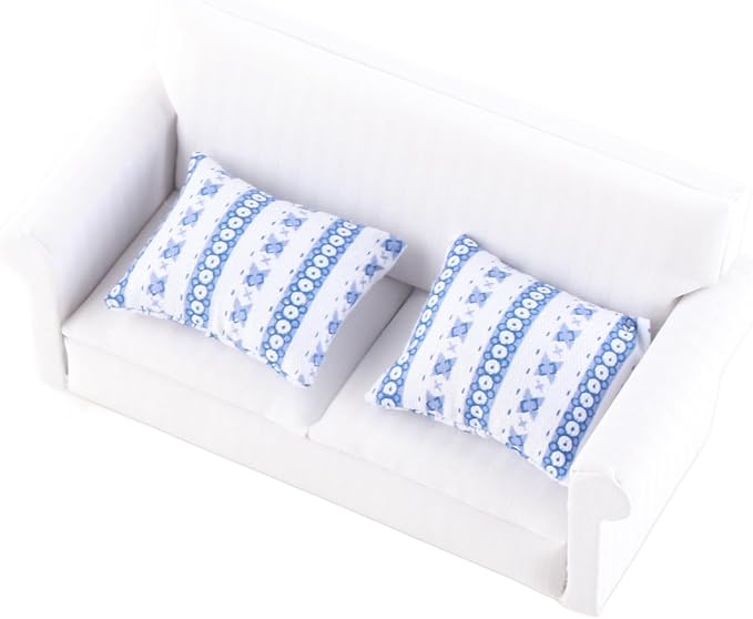 Miniature Sofa for Dollhouse 1/12 Scale, Wooden Double Sofa Set with Cushions - Dollhouse Furniture Living Room Bedroom Decoration Accessories