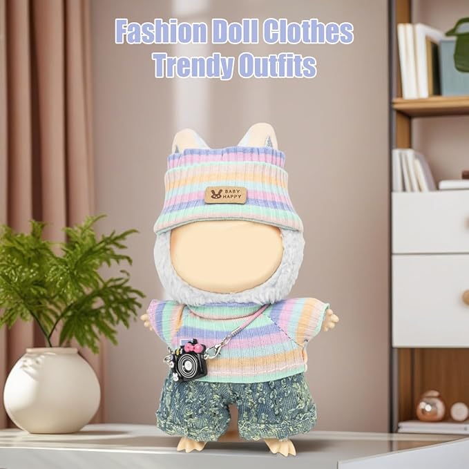 Clothes for Lububu 17cm Dolls(NO Doll) for Lububu Doll Outfits with Accessories Suit for Lububu Cute Stylish Dress Up Set Grey Pants
