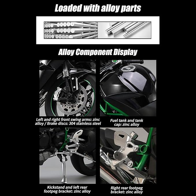 1/6 Scale Alloy Dynamic Motorcycle Model with Ignition System and Smoke Spray, Die-cast Motorcycle Gift for Adult Collectors & Enthusiasts