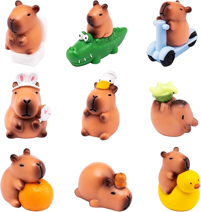 12pcs Mini Capybara Figures, Small Resin Animals Miniature Figurines Garden Accessories Little Gifts for Dollhouse Cake Toppers Car Dashboard Fairy Garden Stuff Decorations