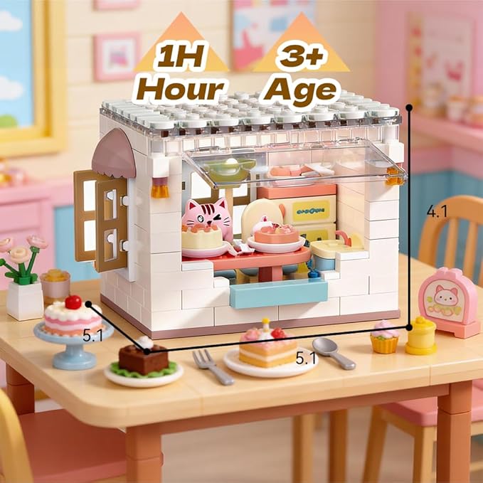 kvlidvo Koko's Cat Town DIY Miniature House Kit,Tiny House Dining Room Building Kits,Purrfect Dollhouse with 259PCS,Gift for Cat Lovers Teens Kids Ages 3+