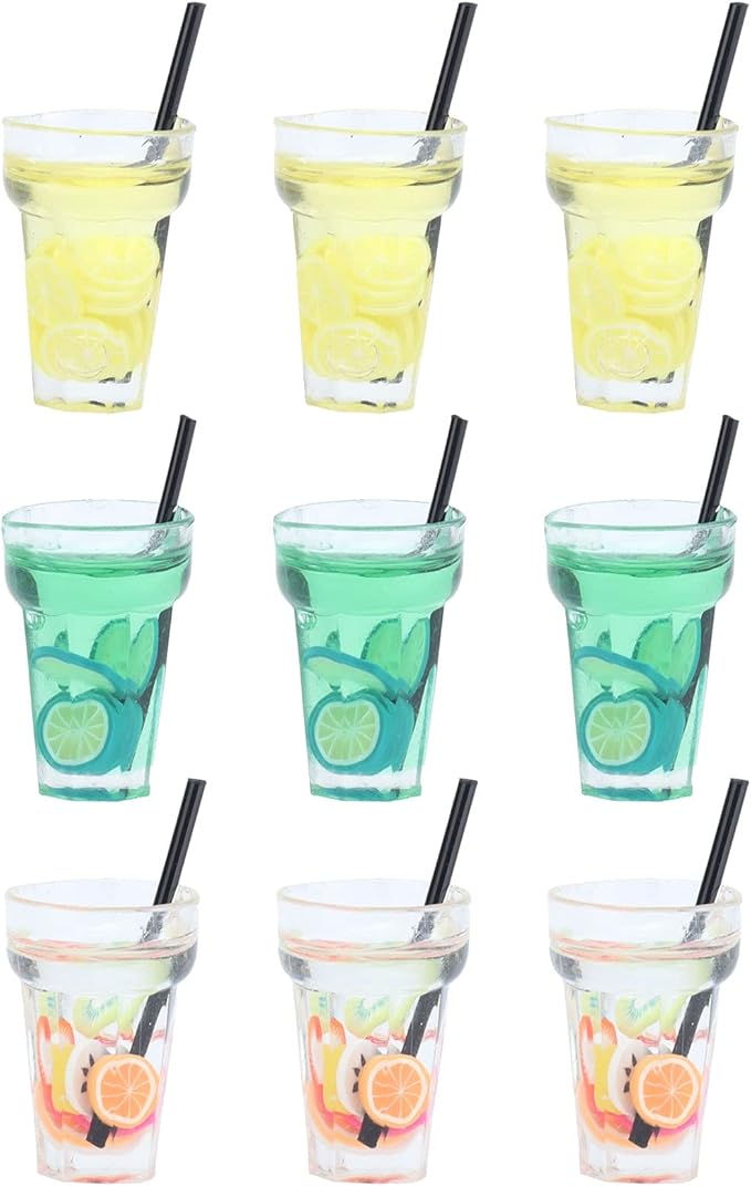 9Pcs 1:12 Miniature Dollhouse Juice Drink Cups Colourful Simulation Drink Wine Glass Model for Mini House Dining Hall Decoration