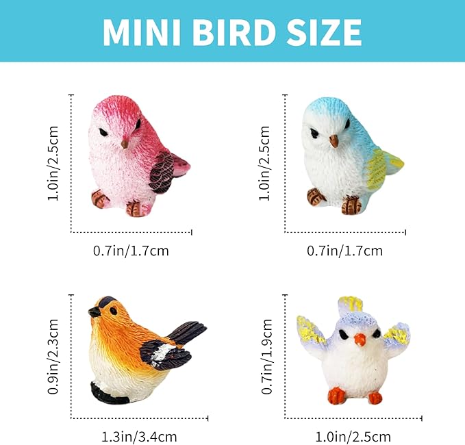 25 Styles Mini Resin Bird Figurines Toys for Kids Small Plastic Fake Little Birds Miniature Animal Bulk Crafts Decoration Outdoor Fairy Garden Accessories