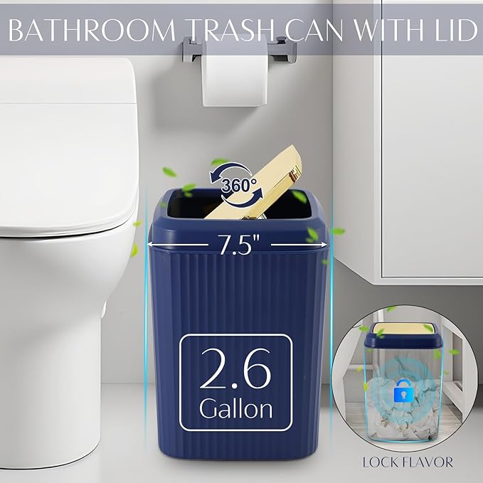 WSBArt 17PCS Bathroom Accessory Set Bathroom Set Navy Blue Bathroom Accessories,Toilet Brush, Trash Can, Qtip Holder Dispenser& 3PCS Soap Dispenser