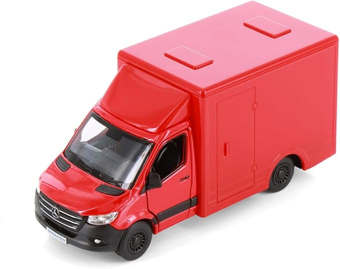 KiNSMART - Mercedes-Benz Sprinter Cargo Van 1:48 O Scale 5" Die Cast Metal Model Toy Van, Pull-Back Action (Red Box Truck)