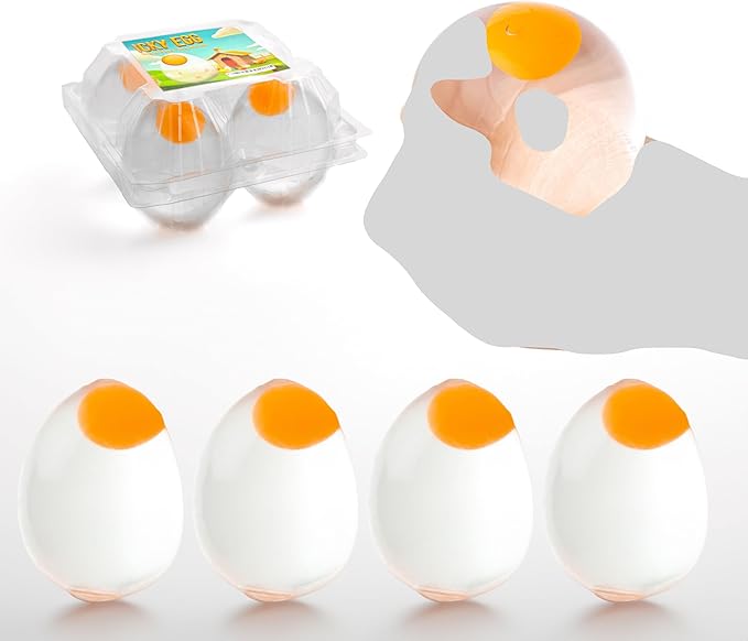 Squishy Ball Eggs Clear Egg Yolk Fun Squeeze Toys Stress Toys for Kids Easter Basket Fillers Squishy Funky Eggs Birthday Party Favors Pack of 4 Squishy Eggs