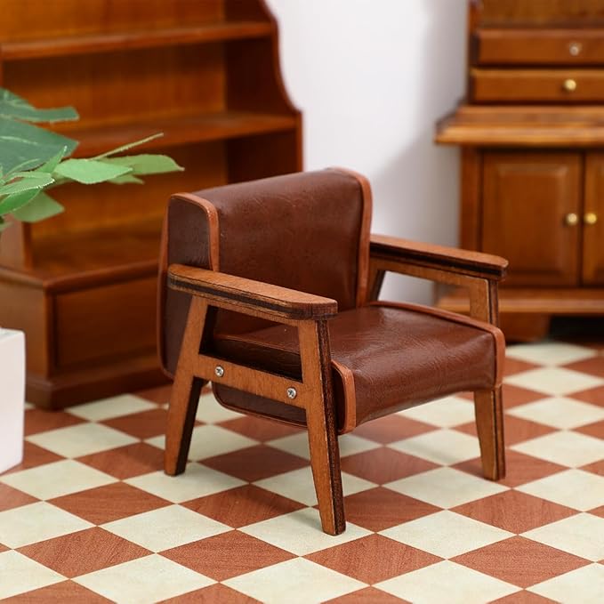 Dollhouse Sofa Armchair Upholstered Model Toy 1 12 Scale Miniature Living Room Furniture Chair Miniature Furniture Dollhouse Vintage Armchairs Mini Leather Sofa Chairs Single Sofa