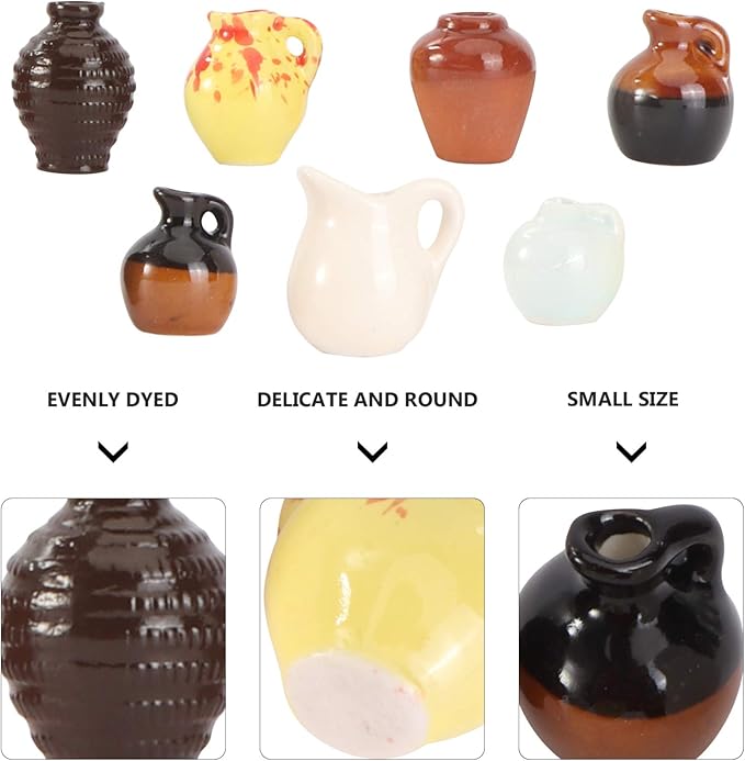 TOYANDONA Miniature Ceramic Vase Set 7Pcs for Dollhouse Decor Mini Scene Adornments Lightweight Small Pottery Ornaments